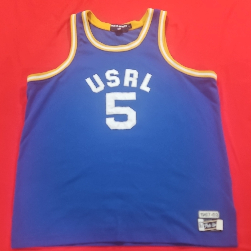 Blue USRL Tank Top with Yellow Trim